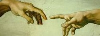 La création par Léonard Da Vinci - main de Dieu touchant la main de l'homme