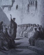 Paul prêchant dans la synagogue de Thessalonique - Gravure illustration de Gustave Doré