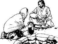 Jésus rencontre la Samaritaine au puits de Jacob - dessin