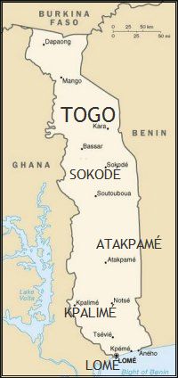 Carte du Togo, illustrant 4 diocèses