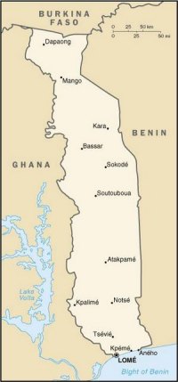 carte du Togo - au sud: Lomé, capitale et port